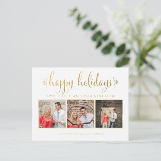 ゴールドフォイル私たちの初めてのクリスマスフォトフレーム葉書 ポストカード (スタンド正面)