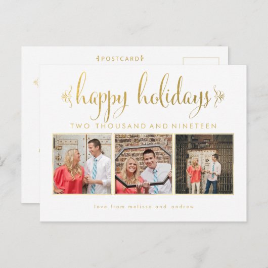 ゴールドフォイル私たちの初めてのクリスマスフォトフレーム葉書 ポストカード (正面/裏面)