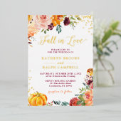 ゴールドフォイル秋インラブオータム結婚フローラ 箔招待状 (立ち正面)