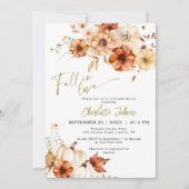 ゴールドフォイル秋インラブクリームカボチャブライダルシャワー 招待状 (正面)