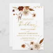 ゴールドフォイル秋ボホテラコッタニュートラル結婚ズ 招待状 (正面/裏面)