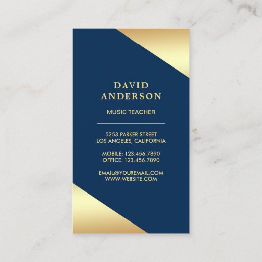 ゴールドフォイル紙吹雪エレガントトランペットミュージック先生 名刺 (裏面)