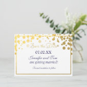 ゴールドフォイル紙吹雪ドット救招待状日付カード セーブザデート (スタンド正面)