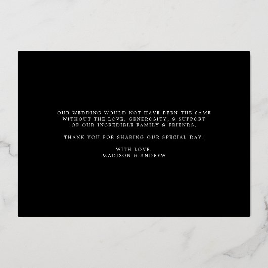 ゴールドフォイル結婚のフォトサンキューカード 箔招待状 (裏面)