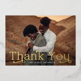 ゴールドフォイル結婚のフォトサンキューカード 箔招待状