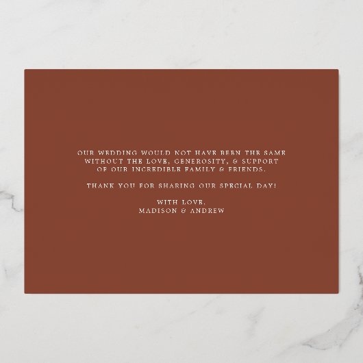 ゴールドフォイル結婚のフォトサンキューカード 箔招待状 (裏面)