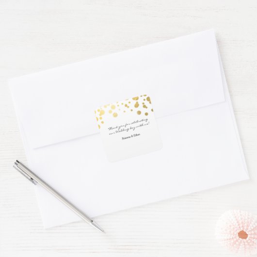 ゴールドフォイル結婚のホワイトフェイスステッカーラベル スクエアシール (封筒)