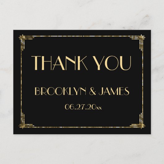 ゴールドフォイル結婚アールデコのサンキューブラック ポストカード (正面)