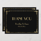 ゴールドフォイル結婚アールデコサンキューカードブラック サンキューカード (正面/裏面)