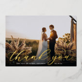 ゴールドフォイル結婚スクリプトの写真サンキューカード 箔招待状 (正面)
