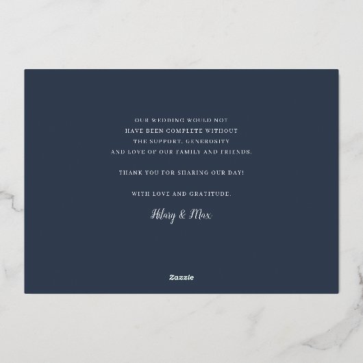 ゴールドフォイル結婚スクリプトの写真サンキューカード 箔招待状 (裏面)