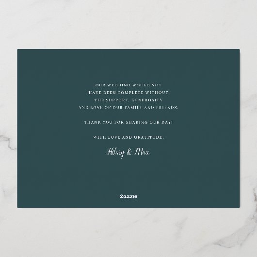 ゴールドフォイル結婚スクリプトの写真サンキューカード 箔招待状 (裏面)