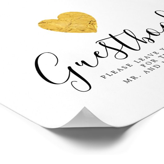 ゴールドフォイル結婚ハートのゲストブックサイン ポスター (角)