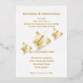 ゴールドフォイル結婚式招待状蝶デザイン 箔招待状