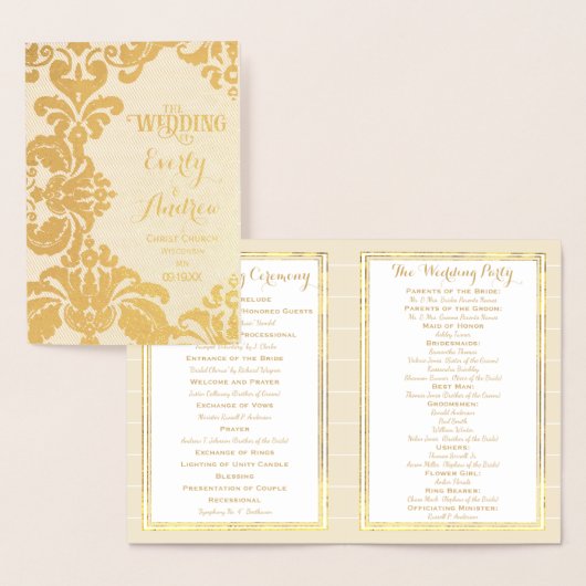 ゴールドフォイル結婚式 プログラムラージダマスク 箔カード (ディスプレー)