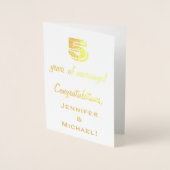 ゴールドフォイル結婚5周年記念+名前をカスタムする 箔カード (正面)