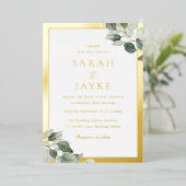 ゴールドフォイル縁どグリーン離れグエレガントな結婚式 箔招待状 (立ち正面)