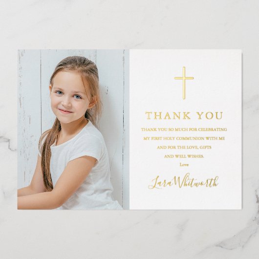 ゴールドフォイル聖体拝領写真サンキューカード 箔招待状 (正面)