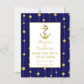 ゴールドフォイル航海のいかり結婚式日付を保存 マグネット招待状 (正面)