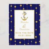 ゴールドフォイル航海のいかり結婚式日付を保存 案内ポストカード (正面)