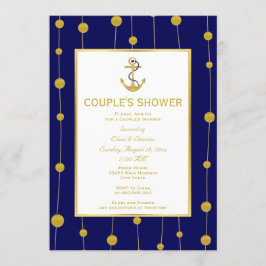 ゴールドフォイル航海の結婚いかりのカップルのシャワー 招待状