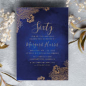 ゴールドフォイル華美レースブルー60th60誕生日 招待状
