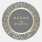 ゴールドフォイル赤ちゃんの息のフローラフレーム結婚ズ ラウンドシール (正面)