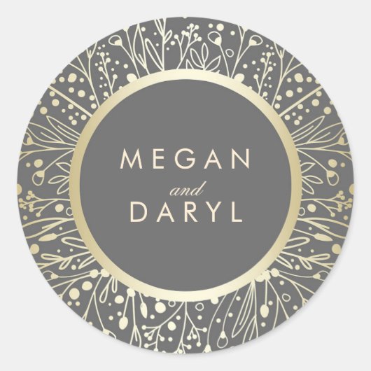 ゴールドフォイル赤ちゃんの息のフローラフレーム結婚ズ ラウンドシール (正面)