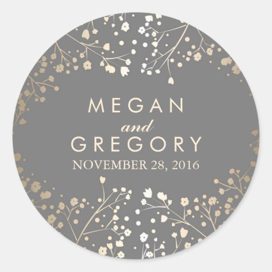 ゴールドフォイル赤ちゃんの息結婚の数 ラウンドシール (正面)