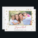 ゴールドフォイル雪の結晶Joyeux Noelフォトカード シーズンカード<br><div class="desc">金フェイク箔の雪片 – Joyeux Noel Merry Christmas - Holiday Photo Card.写真、日付、家族の名前は、このクリスマスフォトシンプルカードに置き換えエレガントることができる。</div>