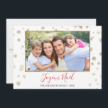 ゴールドフォイル雪の結晶Joyeux Noelフォトカード シーズンカード<br><div class="desc">金フェイク箔の雪片 – Joyeux Noel Merry Christmas - Holiday Photo Card.写真、日付、家族の名前は、このクリスマスフォトシンプルカードに置き換えエレガントることができる。</div>