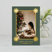 ゴールドフォイル雪片ホリデーズフォトフォイル 箔シーズンカード (立ち正面)