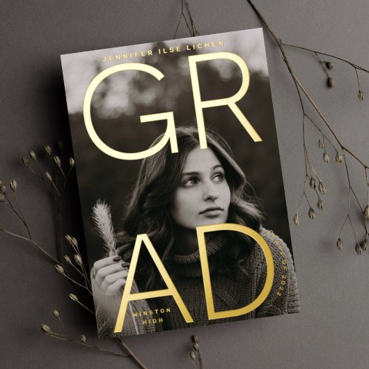 ゴールドフォイル高校の卒業 |写真の発表 箔招待状