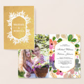 ゴールドフォイル鮮やかウォーターカラーフローラ結婚式の招待 箔カード (ディスプレー)