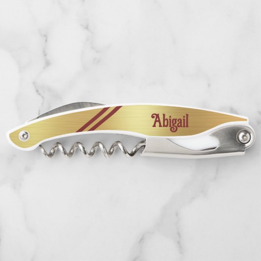 ゴールドフォイル2マルーンのアクセントストライプパーソナライズされた ソムリエナイフ (裏面)