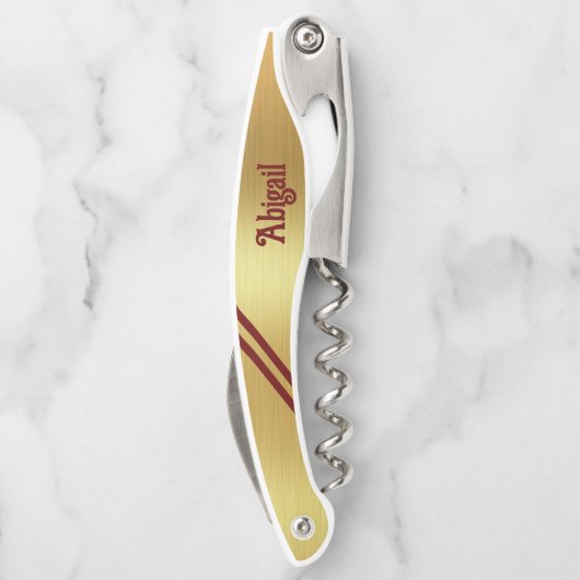 ゴールドフォイル2マルーンのアクセントストライプパーソナライズされた ソムリエナイフ (裏面)