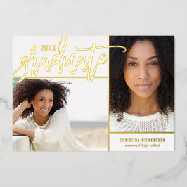 ゴールドフォイル2写真の卒業発表 箔招待状