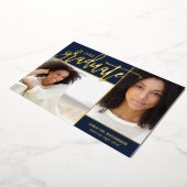 ゴールドフォイル2写真の卒業発表 箔招待状 (回転した状態)