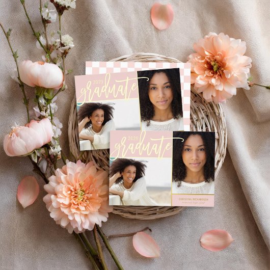 ゴールドフォイル2写真の卒業発表 箔招待状