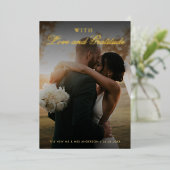 ゴールドフォイル2枚結婚の写真サンキューカード 箔招待状 (立ち正面)