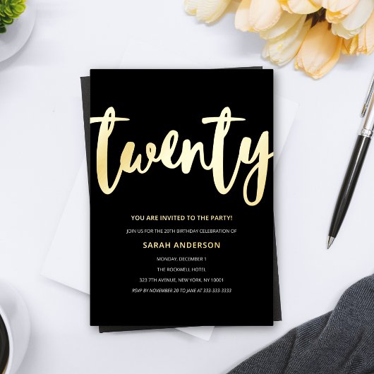 ゴールドフォイル20th誕生日パーティー 箔招待状
