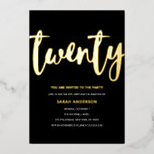 ゴールドフォイル20th誕生日パーティー 箔招待状 (正面)