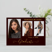 ゴールドフォイル3写真モダン書道グラードカードゲーム 箔招待状 (立ち正面)