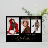 ゴールドフォイル3写真モダン書道グラードカードBxW 箔招待状 (立ち正面)