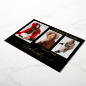 ゴールドフォイル3写真モダン書道グラードカードBxW 箔招待状 (回転した状態)