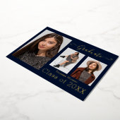 ゴールドフォイル3写真モダン書道ブルーグラードカード 箔招待状 (回転した状態)