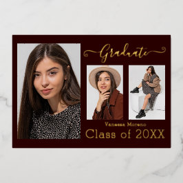 ゴールドフォイル3写真モダン書道Bgyグラードカード 箔招待状