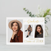 ゴールドフォイル3写真モダン書道Whtグラードカード 箔招待状 (立ち正面)