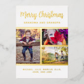 ゴールドフォイル3写真祖父母孫クリスマス 箔シーズンカード (正面)