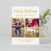 ゴールドフォイル3写真祖父母孫クリスマス 箔シーズンカード (立ち正面)